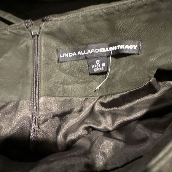 LINDA ALLARD ELLEN TRACY Vintage Leather Skirt Long Pencil High Slit Sz 6 Green - Picture 5 of 6